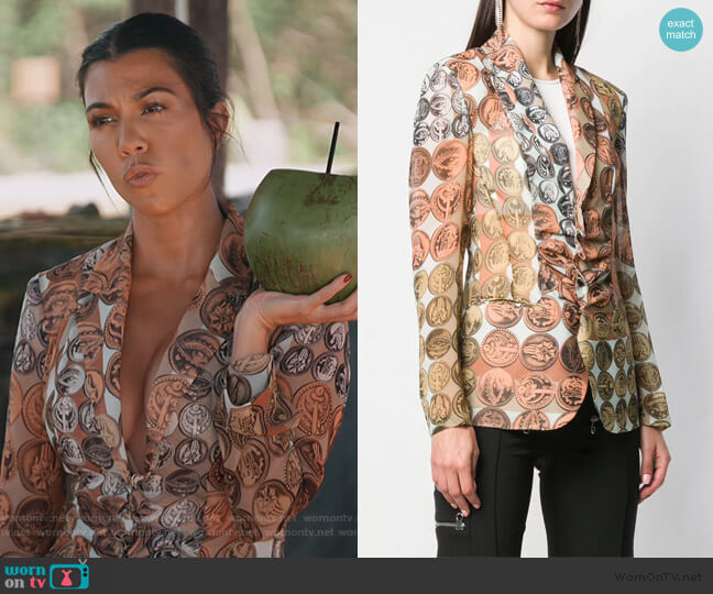 Roberto Cavalli Coin Print Blazer worn by Kourtney Kardashian on Keeping Up with the Kardashians