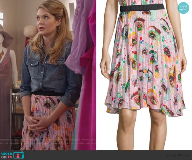 Romance Was Born Rainbows Edge Eyeconic Pleated Skirt worn by Sutton (Meghann Fahy) on The Bold Type