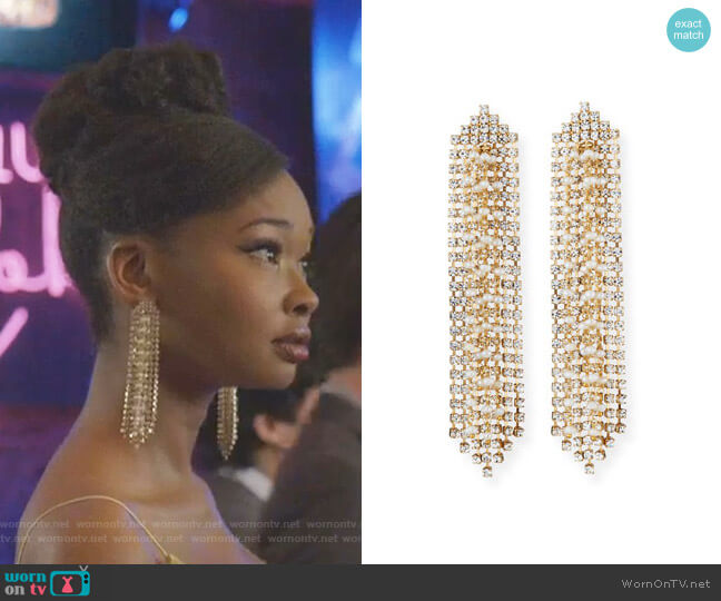 Rosantica Gelo Crystal and Pearl Tassel Earrings worn by Monica Colby (Wakeema Hollis) on Dynasty
