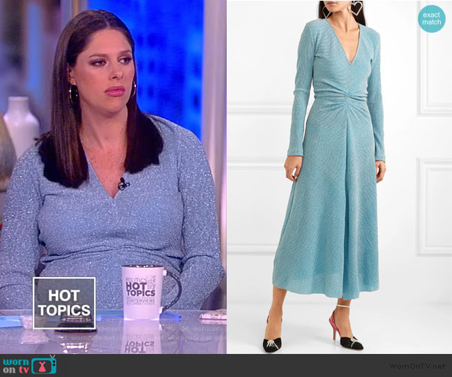 Rotate Gathered metallic stretch-knit midi dress worn by Abby Huntsman on The View