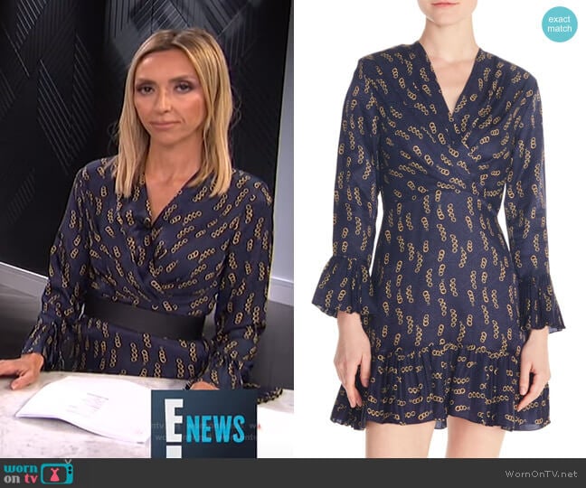 Sandro Chain Print Ruffle Detail Long Sleeve Mini Dress worn by Giuliana Rancic on E! News