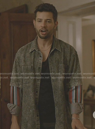 Sam’s black layered denim shirt on Dynasty