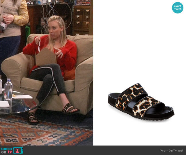 Sandro Andy Leopard Slide Sandals worn by Penny Hofstadter (Kaley Cuoco) on The Big Bang Theory