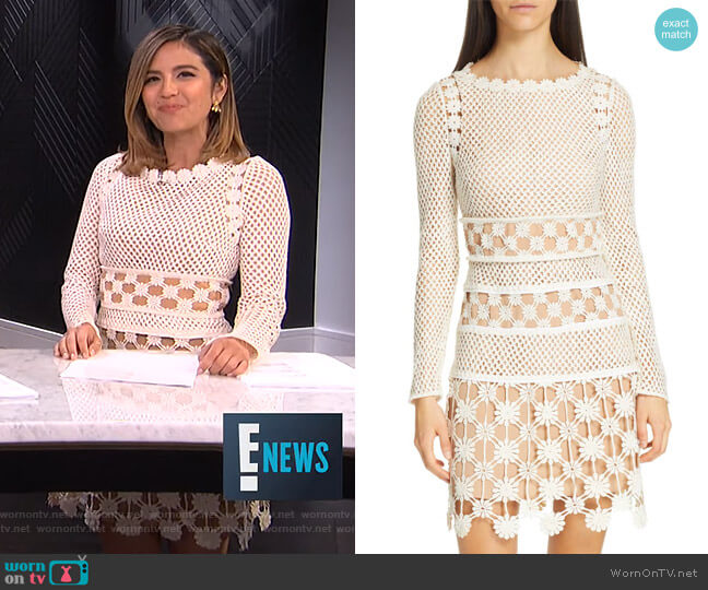 Self Portrait Long Sleeve 3D Floral Crochet Lace Minidress worn by Erin Lim on E! News