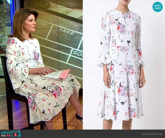 Prabal Gurung Silk Floral-Print Dress worn by Norah O'Donnell on CBS Mornings