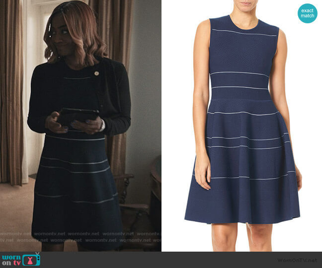 Carolina Herrera Sleeveless Mini-Striped Knee-Length Knit Dress worn by Daisy Grant (Patina Miller) on Madam Secretary