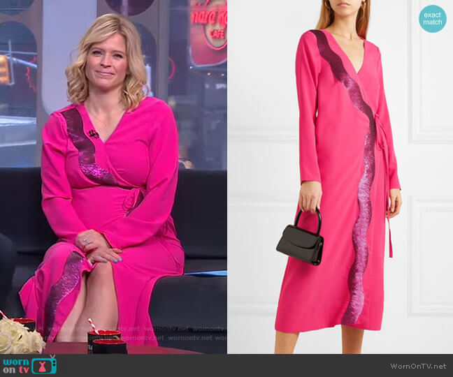 Stine Goya Sequin-Embellished Jersey Wrap Dress worn by Sara Haines on Good Morning America