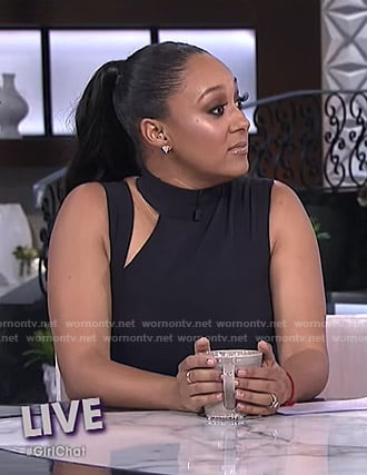 Tamera’s navy cutout sleeveless dress on The Real