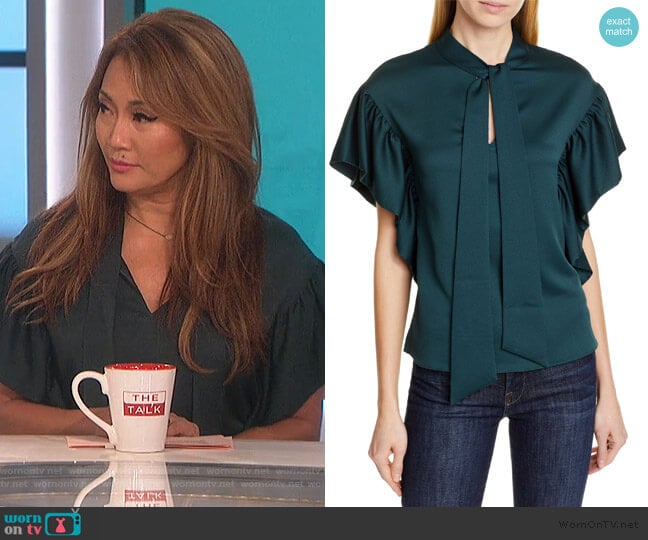 Ted Baker Tie Neck Ruffle Sleeve Top worn by Carrie Inaba on The Talk