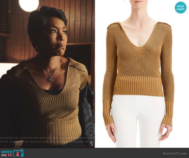 Theory Back-Collar Long-Sleeve Roving Cropped Sweater worn by Athena Grant (Angela Bassett) on 9-1-1
