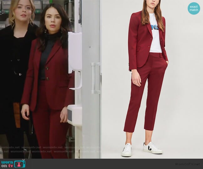 Theory Carissa jacket worn by Mona Vanderwaal (Janel Parrish) on Pretty Little Liars The Perfectionists