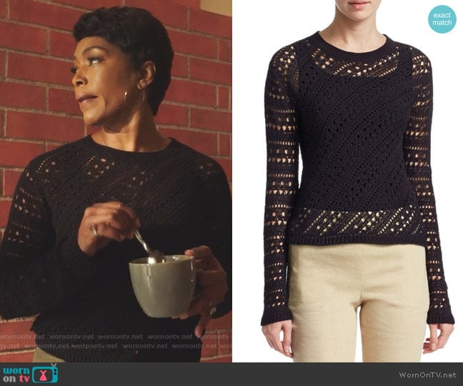 Thoery Crochet Crewneck Sweater worn by Athena Grant (Angela Bassett) on 9-1-1