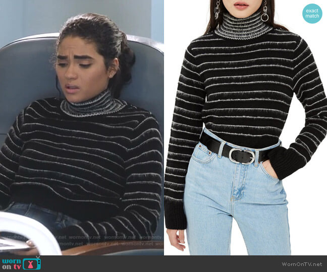 Topshop Rock N' Roll Stripe Crop Turtleneck worn by Simone Davis (Brittany O'Grady) on Star