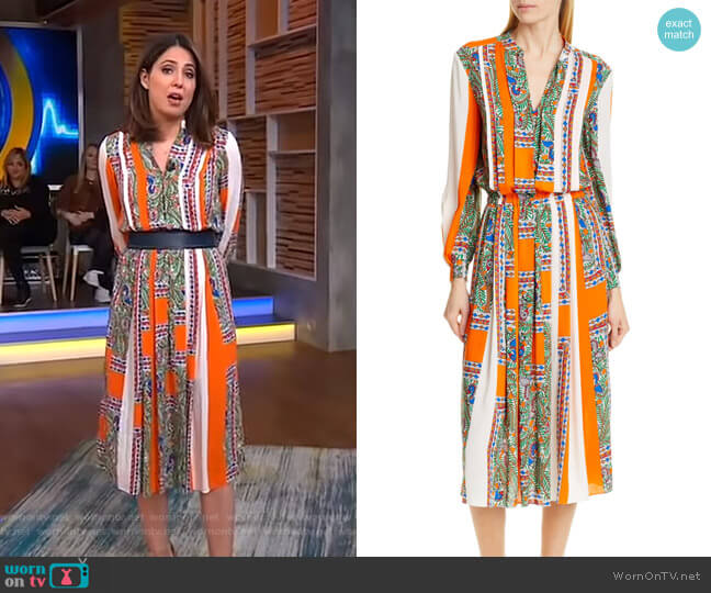 Tory Burch Long Sleeve Print Midi Dress worn by Cecilia Vega on Good Morning America