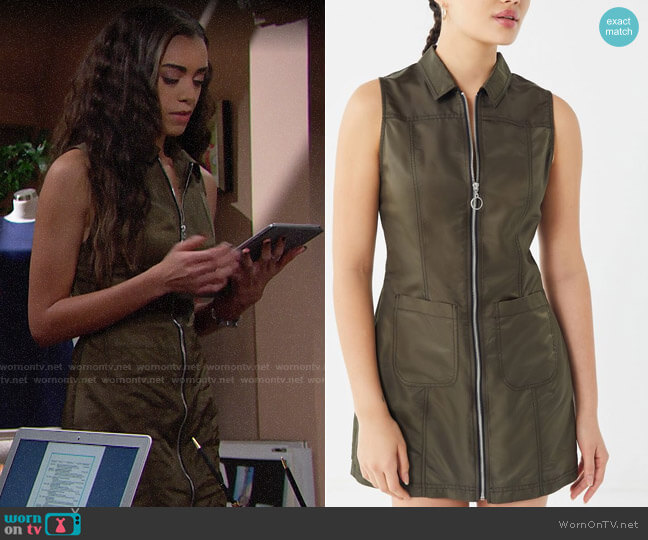 Urban Outfitters Bailey O-Ring Zip-Front Mini Dress worn by Zoe (Kiara Barnes) on The Bold and the Beautiful