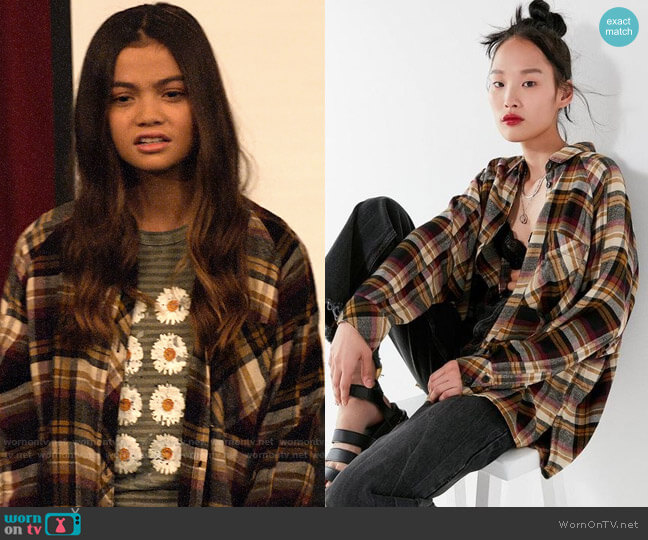 Urban Outfitters Brendan Drapey Flannel Button-Down Shirt worn by Nick (Siena Agudong) on No Good Nick