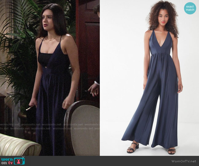 Urban Outfitters Gia Plunging Shimmer Jumpsuit worn by Lola Rosales (Sasha Calle) on The Young and the Restless