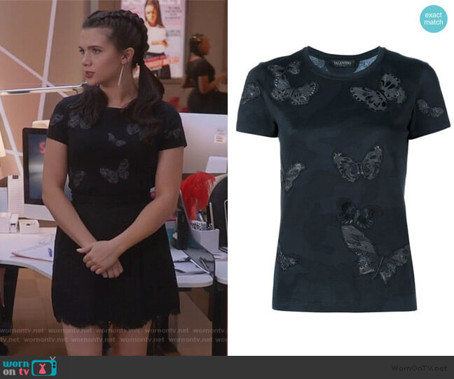 Valentino Rockstud Butterfly Embroidered T-shirt worn by Jane Sloan (Katie Stevens) on The Bold Type