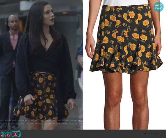Veronica Beard Weller Floral-Print Flounce Mini Skirt worn by Jane Sloan (Katie Stevens) on The Bold Type
