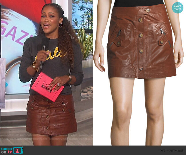 Veronica Beard Monroe A-Line Cargo Leather Skirt worn by Eve on The Talk