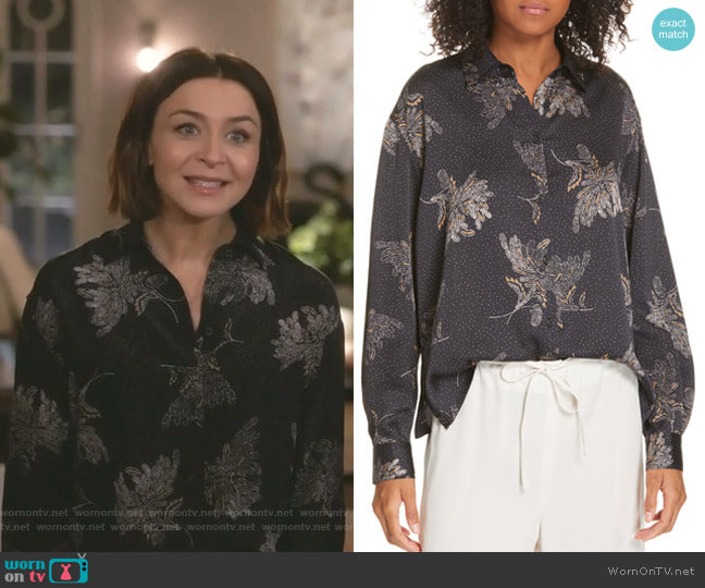 Vince Floral Dot Silk Blouse worn by Amelia Shepherd (Caterina Scorsone) on Greys Anatomy