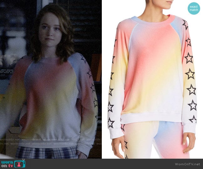 Wildfox Nebula Rainbow Star Sweatshirt worn by Abby Hammond (Liv Hewson) on Santa Clarita Diet