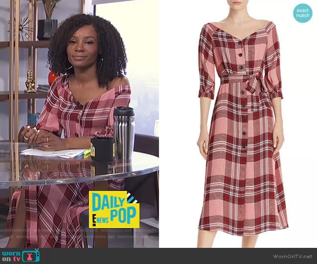 Whistles Off-the-Shoulder Plaid Dress worn by Zuri Hall on E! News