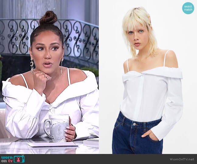 Zara Off-The-Shoulder Top worn by Adrienne Houghton on The Real