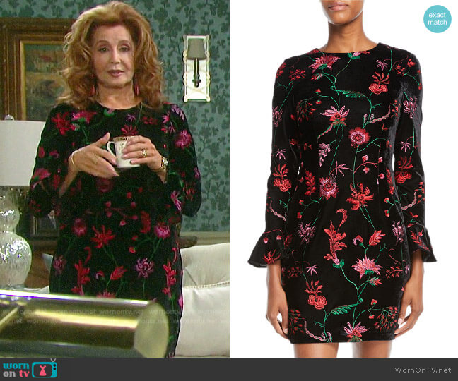Aidan by Aidan Mattox Floral Velvet Bell-Sleeve Dress worn by Maggie Horton (Suzanne Rogers) on Days of our Lives