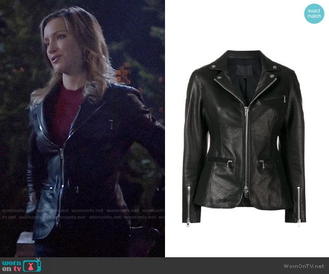 Alexander Wang Full Zipped Leather Jacket worn by Laurel Lance (Katie Cassidy) on Arrow