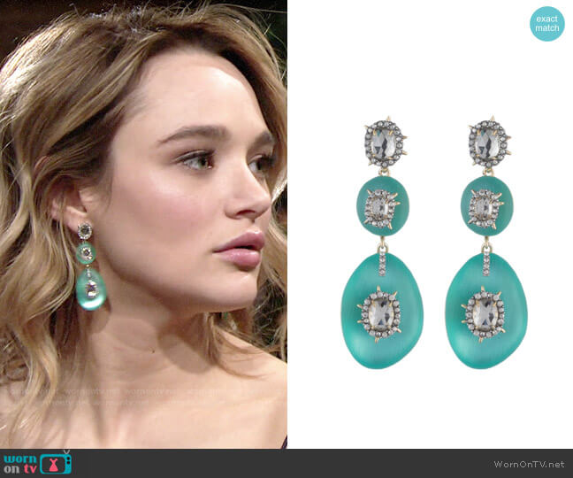 Alexis Bittar Triple Lucite Drop Earring worn by Summer Newman (Hunter King) on The Young and the Restless