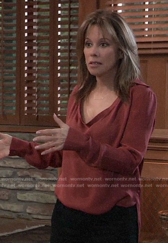 Alexis’s red draped neck blouse on General Hospital
