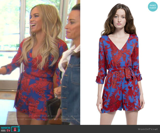 Alice + Olivia Melia Roll Cuff Romper worn by Teddi Mellencamp Arroyave on The Real Housewives of Beverly Hills