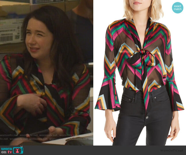 Alice + Olivia Merideth Slit-Sleeve Tie-Neck Top worn by Marissa Gold (Sarah Steele) on The Good Fight