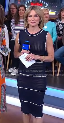 Amy’s navy ruffled dress with white piping on Good Morning America