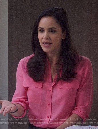 Amy’s pink button down blouse on Brooklyn Nine-Nine