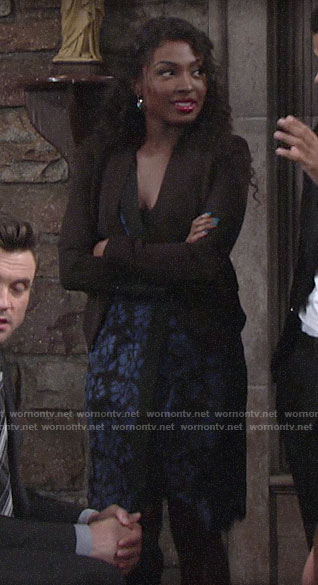 Ana’s blue and black lace dress on The Young and the Restless