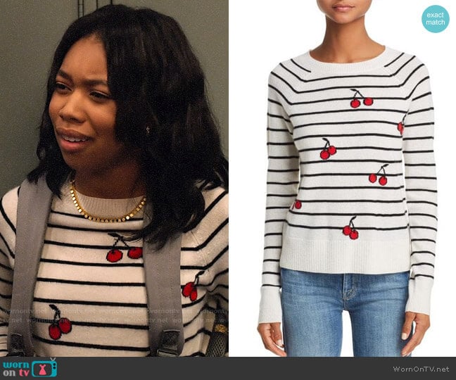 Aqua Cherry Striped Cashmere Sweater worn by Becky (Kyla-Drew) on No Good Nick