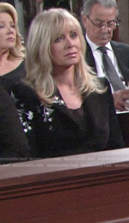 Ashley’s black and white embroidered blazer on The Young and the Restless