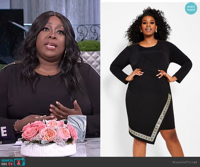 Ashley Stewart Greek Key Trim Faux Wrap Dress worn by Loni Love on The Real