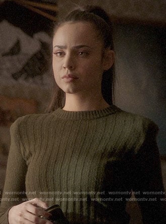 Ava’s olive ribbed sweater on Pretty Little Liars The Perfectionists
