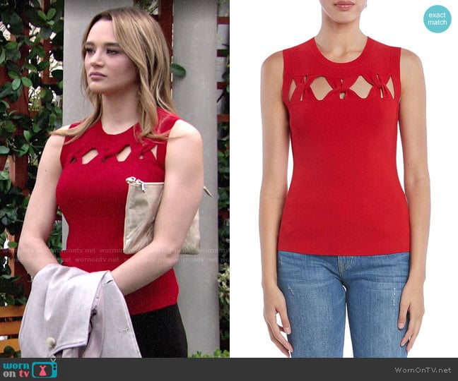 Bailey 44 Expose Sweater in Red worn by Summer Newman (Hunter King) on The Young and the Restless