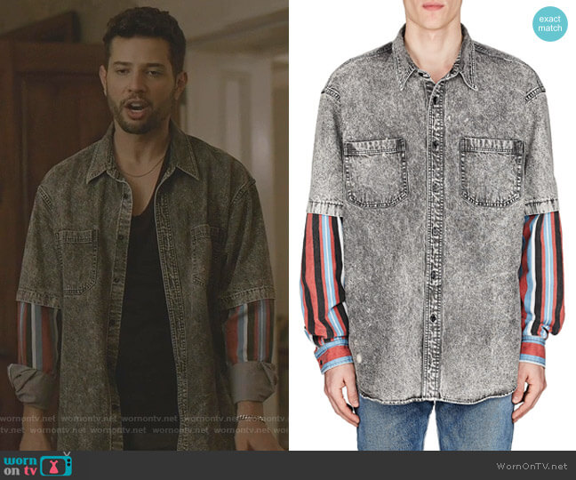 Balenciaga Denim Layered-Look Shirt worn by Sam Flores (Rafael de la Fuente) on Dynasty