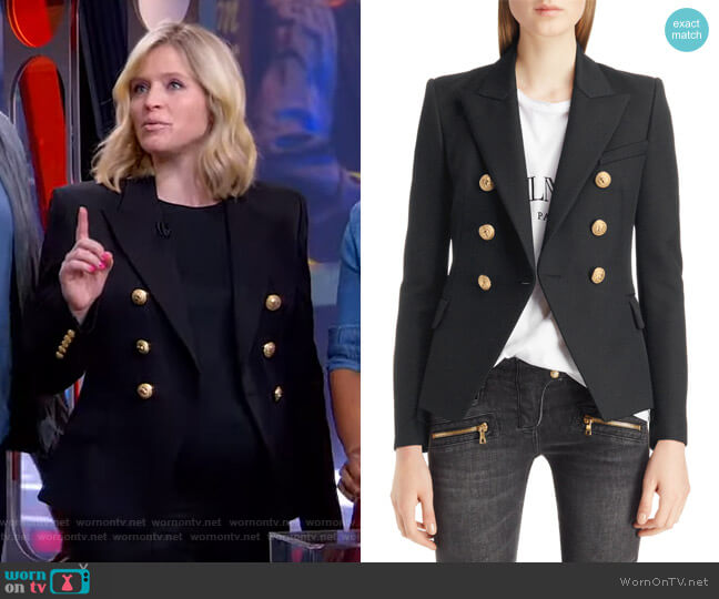 Balmain Double Breasted Wool Blazer worn by Sara Haines on Good Morning America