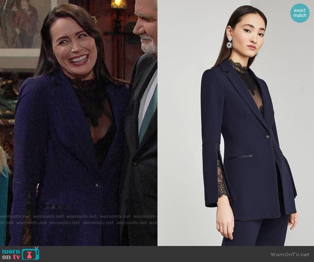 Bcbgmaxazria Pleather-Trimmed Blazer worn by Quinn Fuller (Rena Sofer) on The Bold and the Beautiful