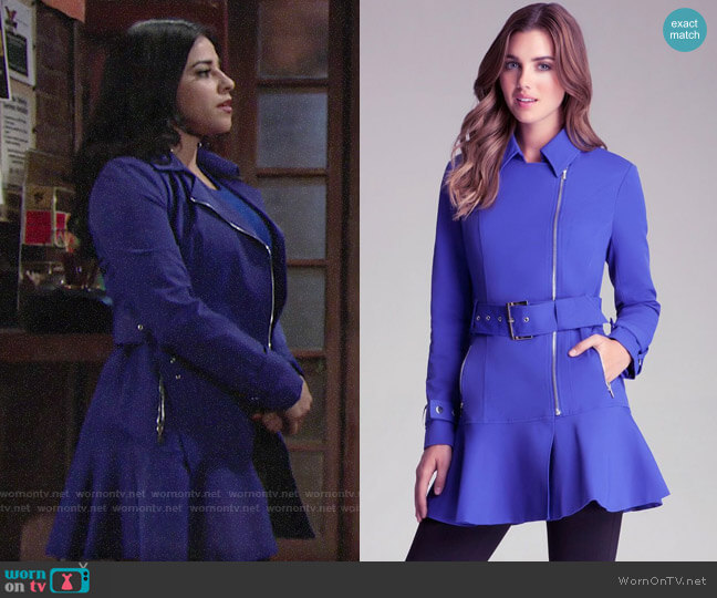 Bebe Flare Skirt Trench Jacket worn by Mia Rosales (Noemi Gonzalez) on The Young and the Restless