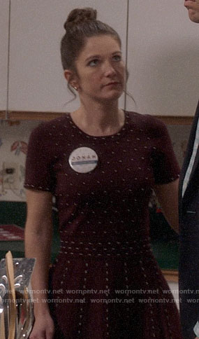 Beth’s red studded dress on Veep