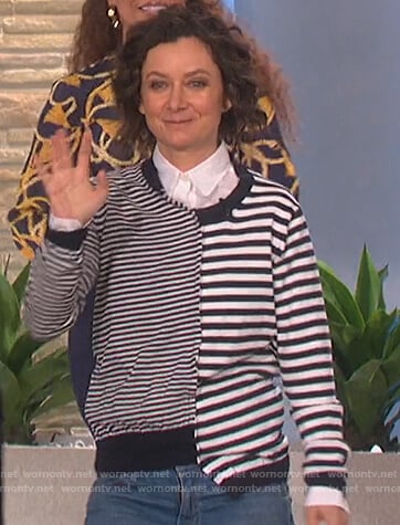 Sara’s asymmetric striped sweater on The Talk