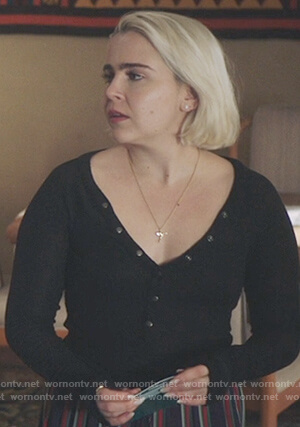 Annie’s black button down top on Good Girls