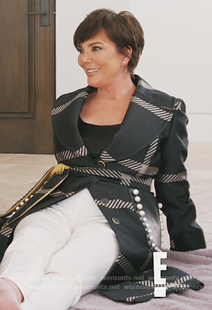 Kris’s black check coat on Keeping Up with the Kardashians